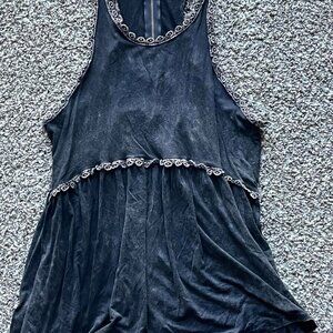 POL Blouse Small Black, White Flower Lace Trim Normcore Cottagecore Tank Top